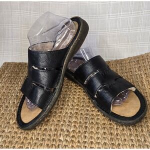 Ugg Mens Osprey Size 9 Sandal Slide Black Leather Sheepskin Sherpa Lined Casual